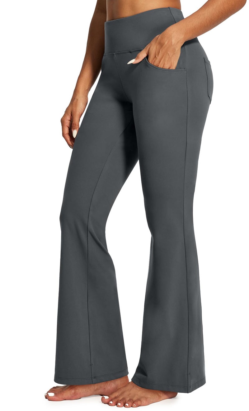 IUGA Yoga Pants Women Wide Leg High Waist Bootcut Workout Flare Leggings Tummy Control Work Dress Pants Women 4 Pockets Grey - Image 1